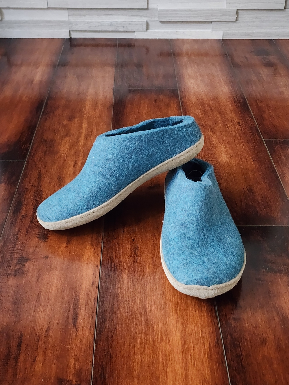 Glerups Teal Wool Felt Slip-On Slippers EU 38